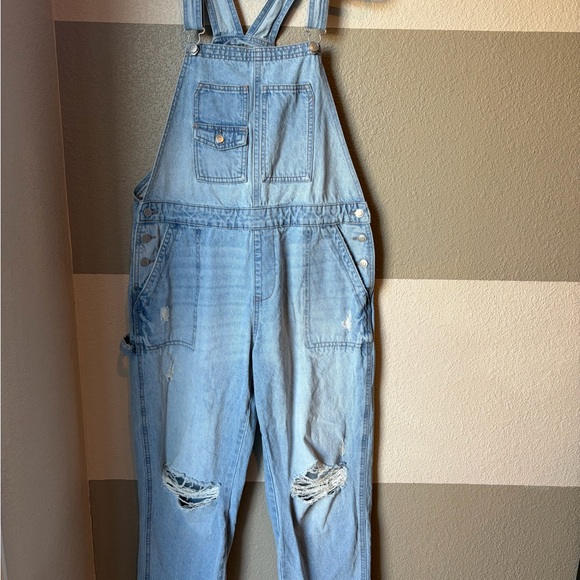 Celebrity Pink Women’s Large Relaxed Boyfriend Fit Overalls Denim Roll Cuff - Picture 2 of 13